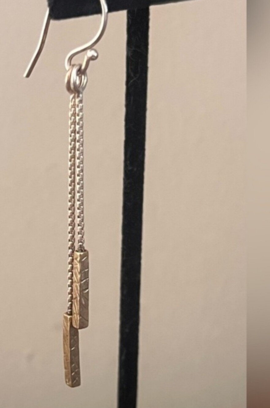 Silpada Elegant Two-Tone Dangle Bar Earrings - Gold and Silver - Picture 3 of 7